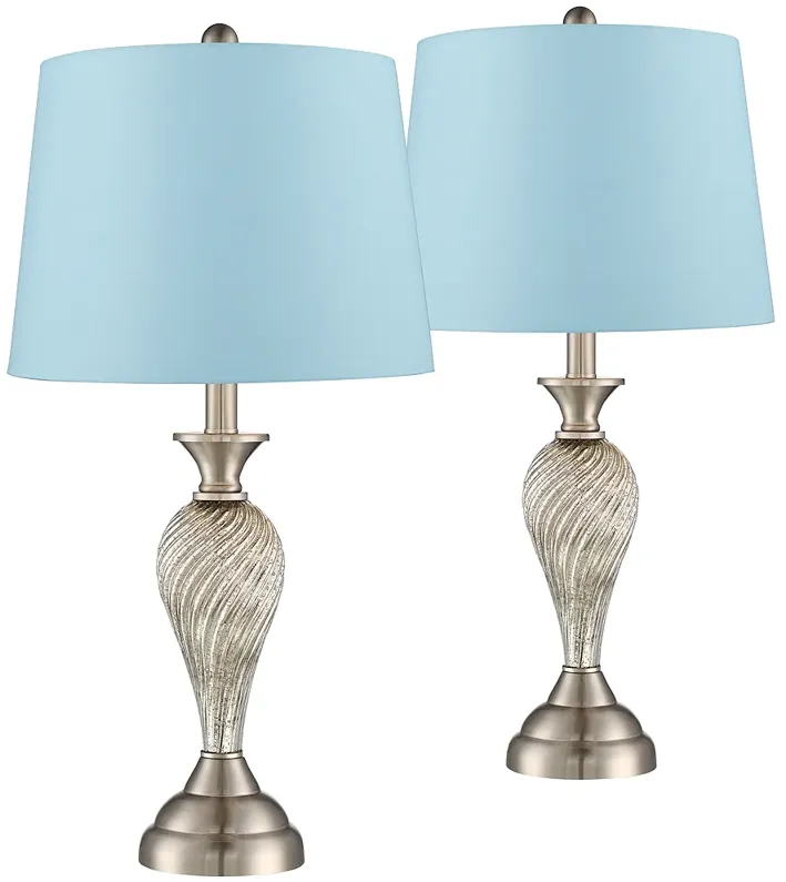 Arden Brushed Nickel Twist Blue Hardback Table Lamps Set of 2