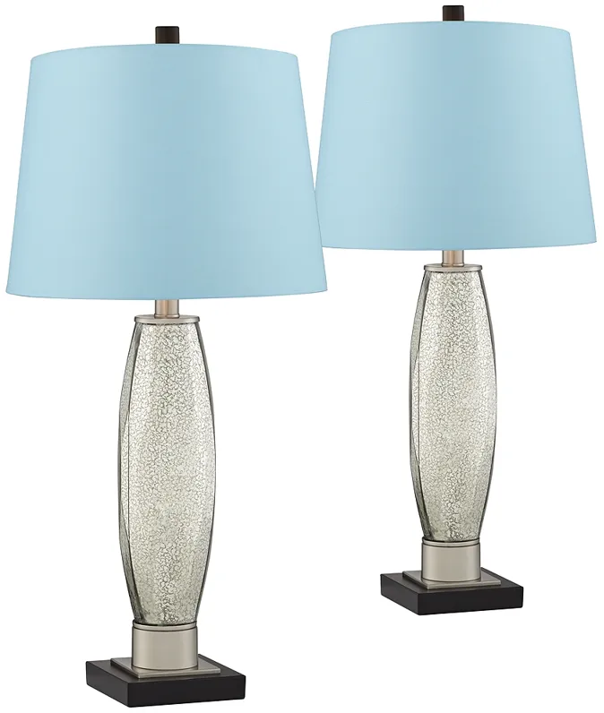 Regency Hill Landro Mercury Glass Blue Hardback Table Lamps Set of 2