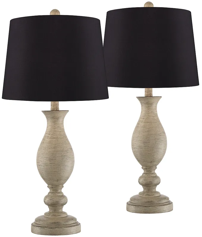 Serena Beige Gray Wood Finish Black Shade Table Lamps Set of 2