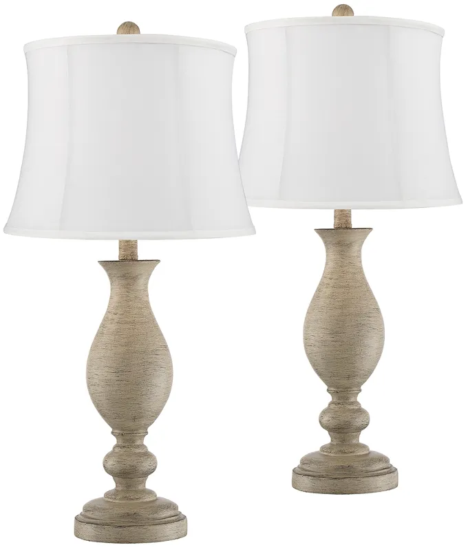 Regency Hill Serena Gray Faux Wood White Shade Table Lamps Set of 2