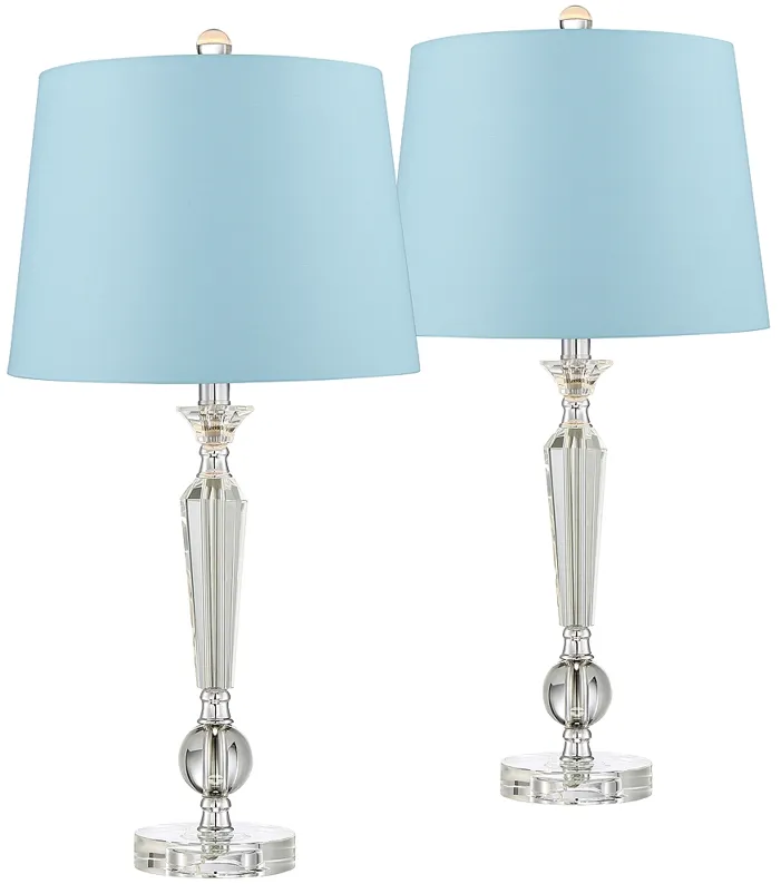Jolie Candlestick Crystal Blue Hardback Table Lamps Set of 2