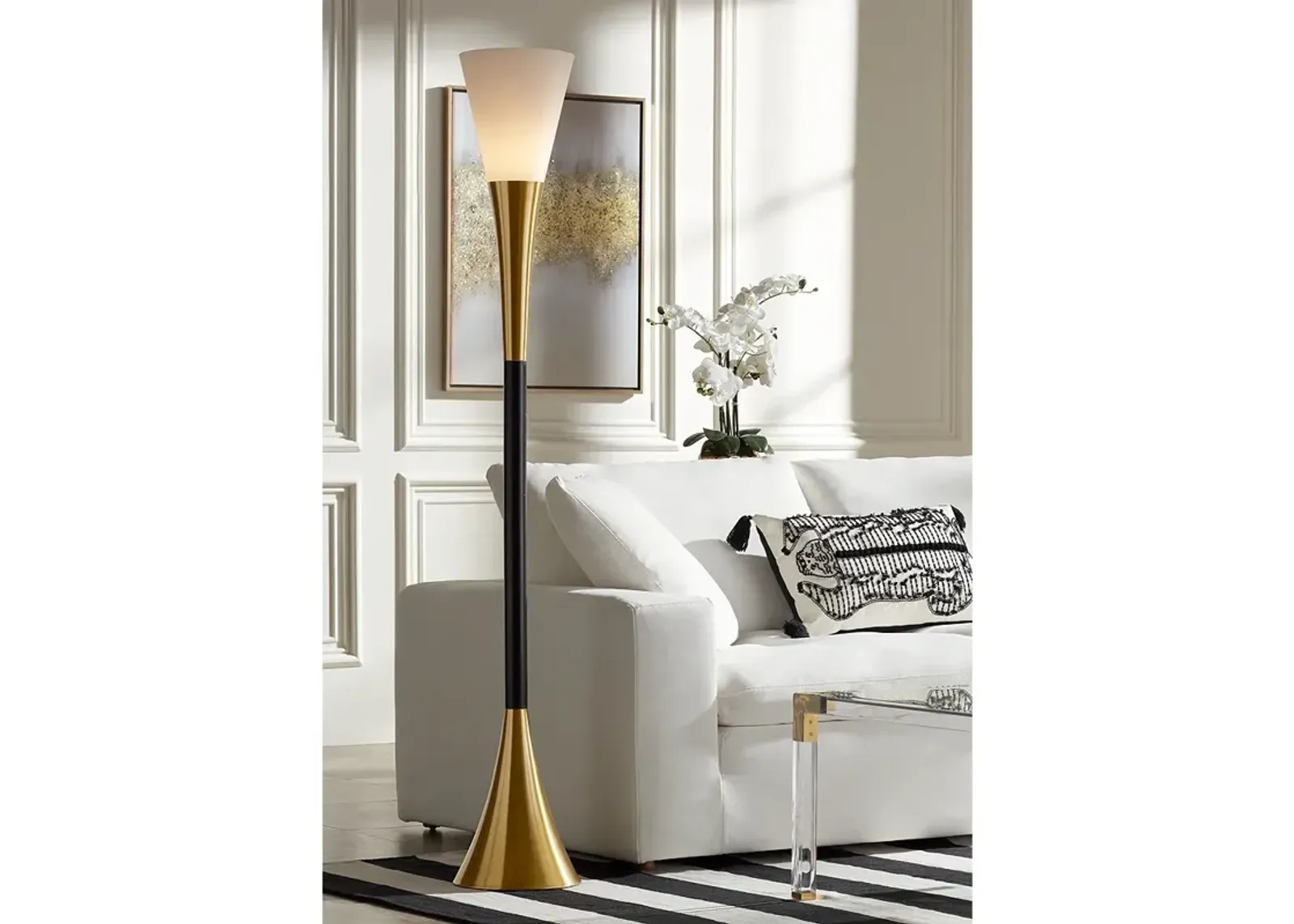 Possini Euro Piazza 72 1/2" Brass and Black Torchiere Floor Lamp