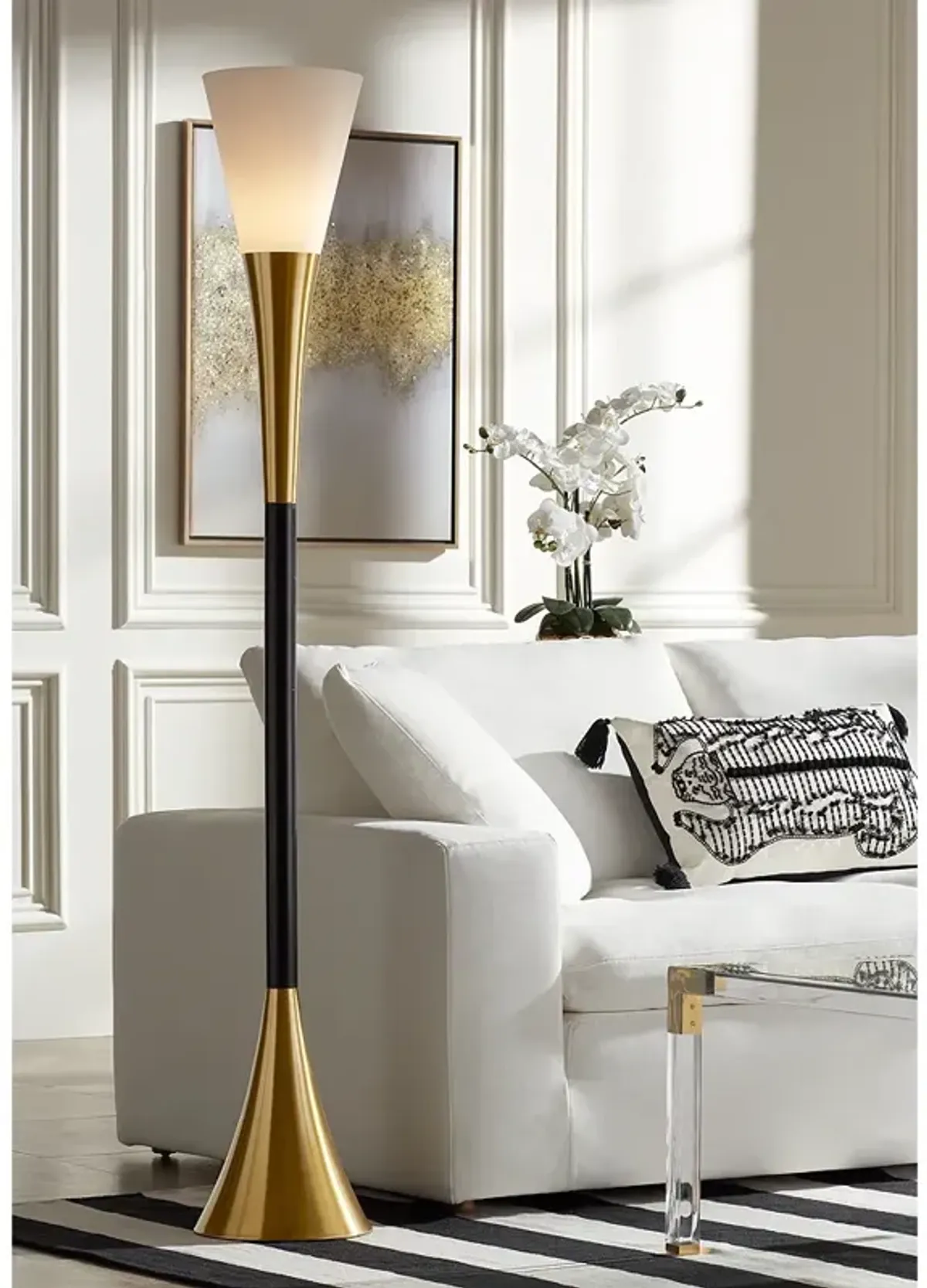 Possini Euro Piazza 72 1/2" Brass and Black Torchiere Floor Lamp