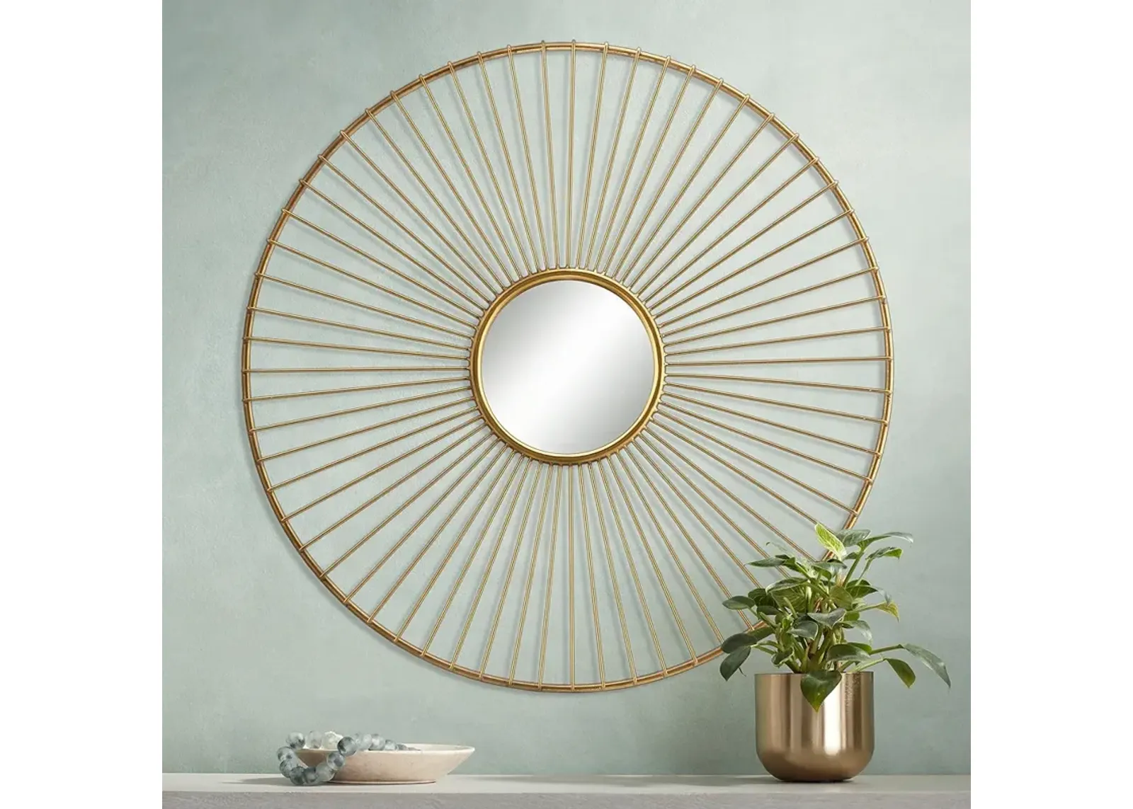 Sarra Gold Leaf Metal 33" Round Wall Mirror