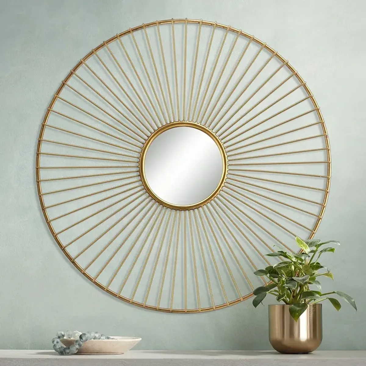 Sarra Gold Leaf Metal 33" Round Wall Mirror