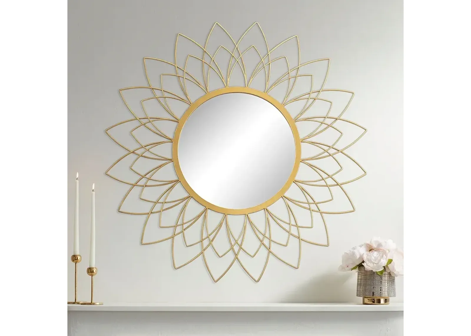 Noble Park Arden 38 1/2" Round Gold Leaf Floral Sunburst Wall Mirror