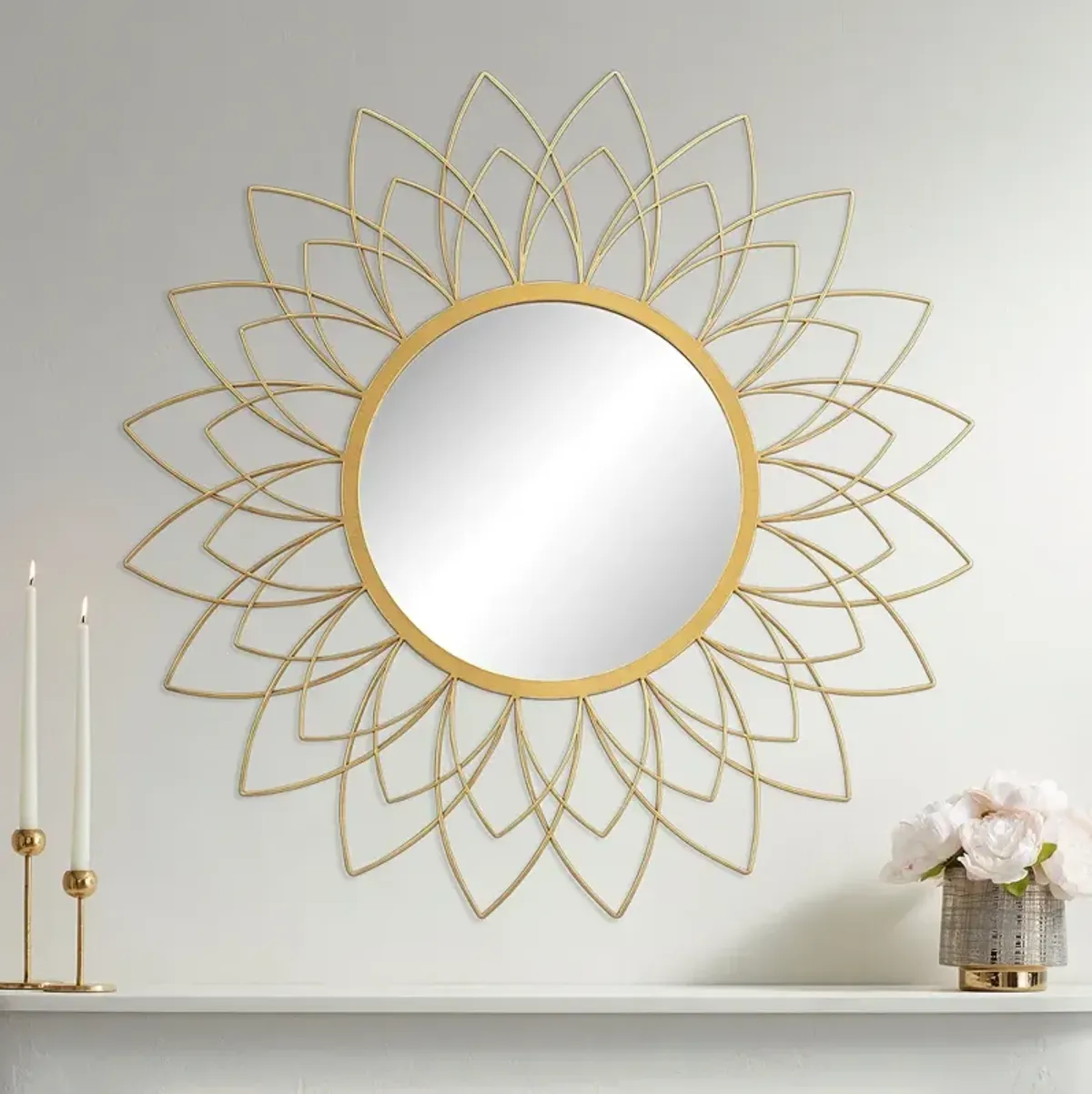 Noble Park Arden 38 1/2" Round Gold Leaf Floral Sunburst Wall Mirror