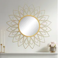 Arden Gold Leaf Floral Sunburst 38 1/2" Round Wall Mirror