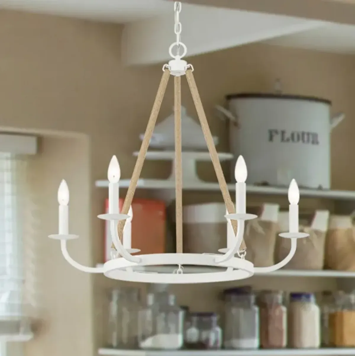 Minka Lavery Lanton 28" Sand White Natural Rope 6-Light Chandelier