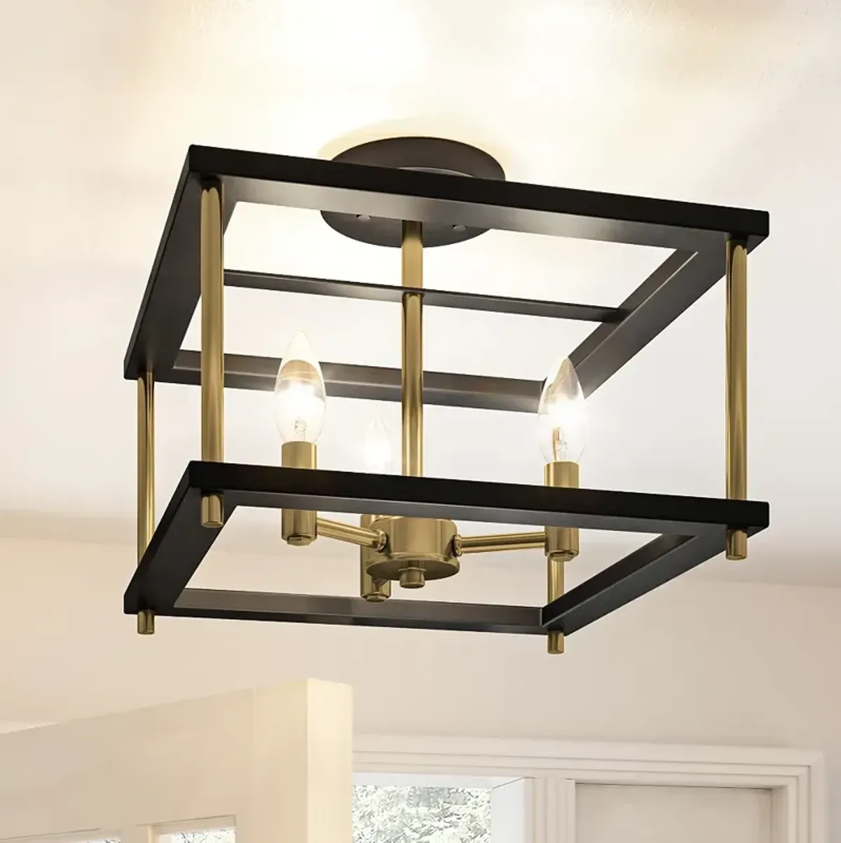 Kynwyd 13" Wide Matte Black and Gold 3-Light Ceiling Light