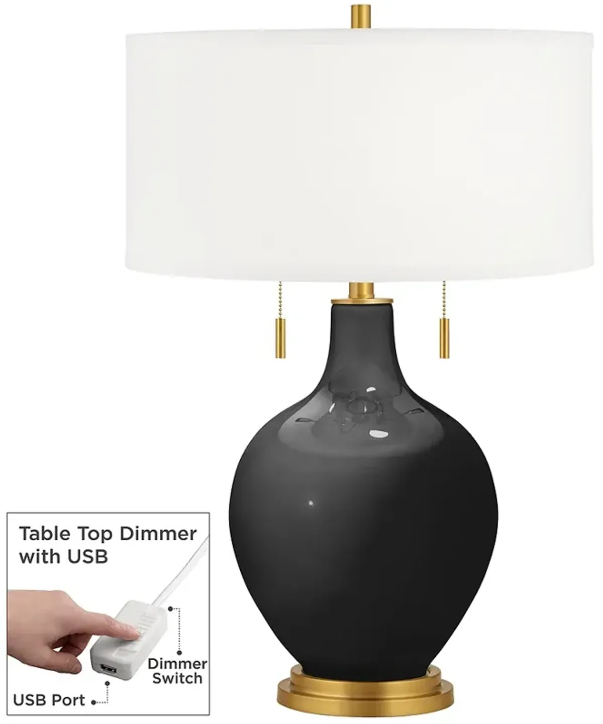 Tricorn Black Toby Brass Accents Table Lamp with Dimmer