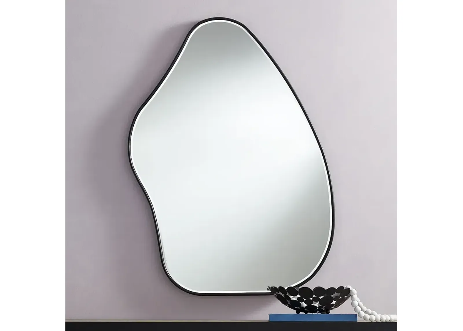 Cavandish Matte Black 28" x 38" Abstract-Shaped Wall Mirror