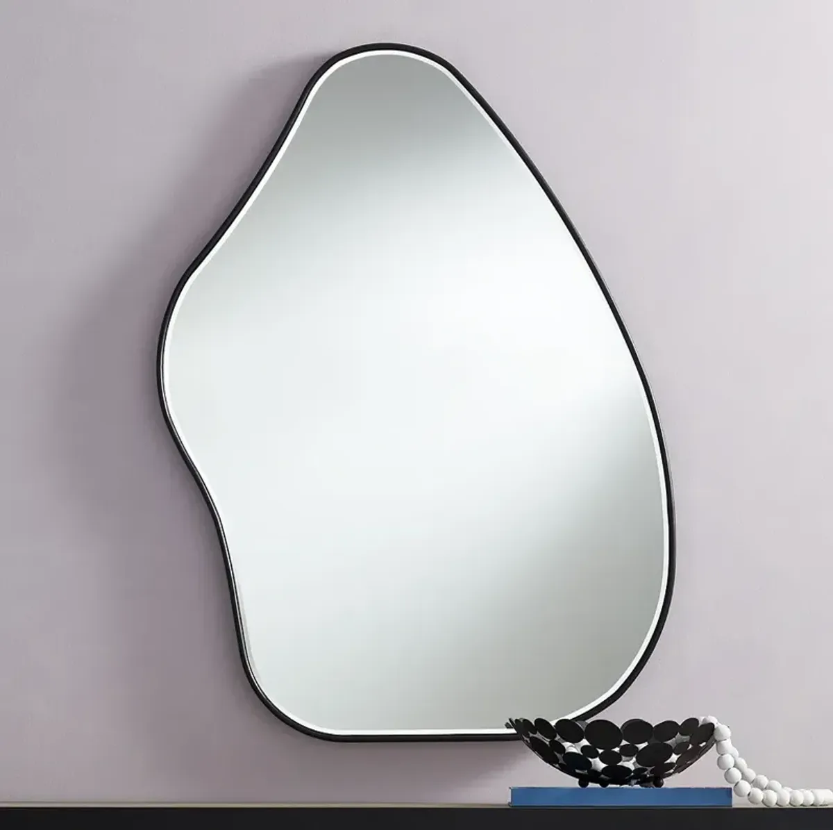 Possini Euro Cavandish 28" x 38" Matte Black Modern Wall Mirror