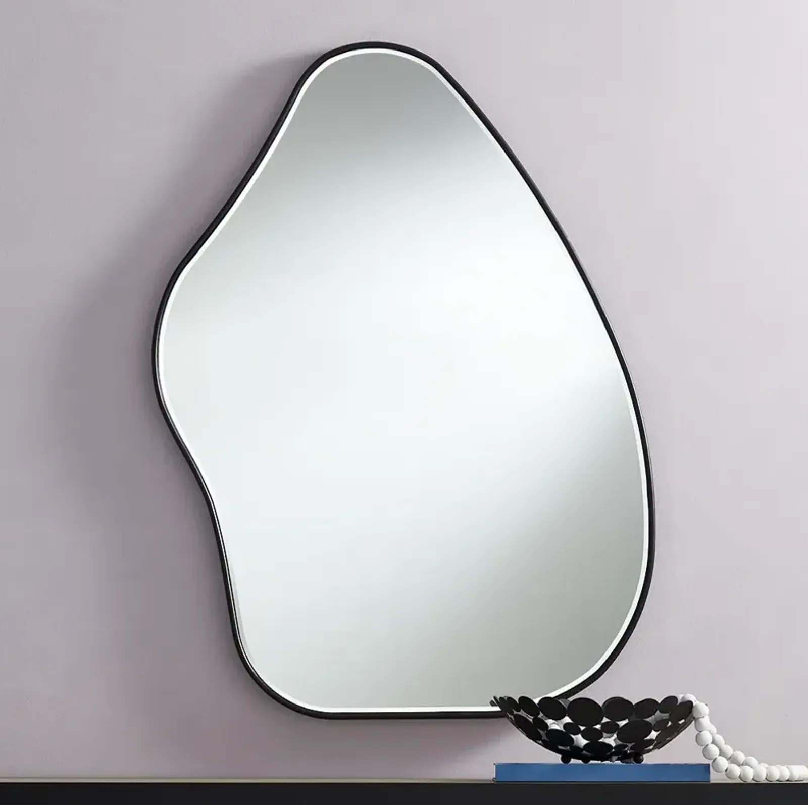 Cavandish Matte Black 28" x 38" Abstract-Shaped Wall Mirror