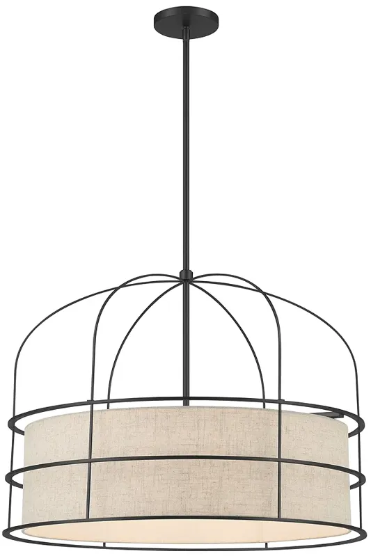 Minka-Lavery Gateway Park 6-Light Coal Pendant with Oatmeal Linen Shade