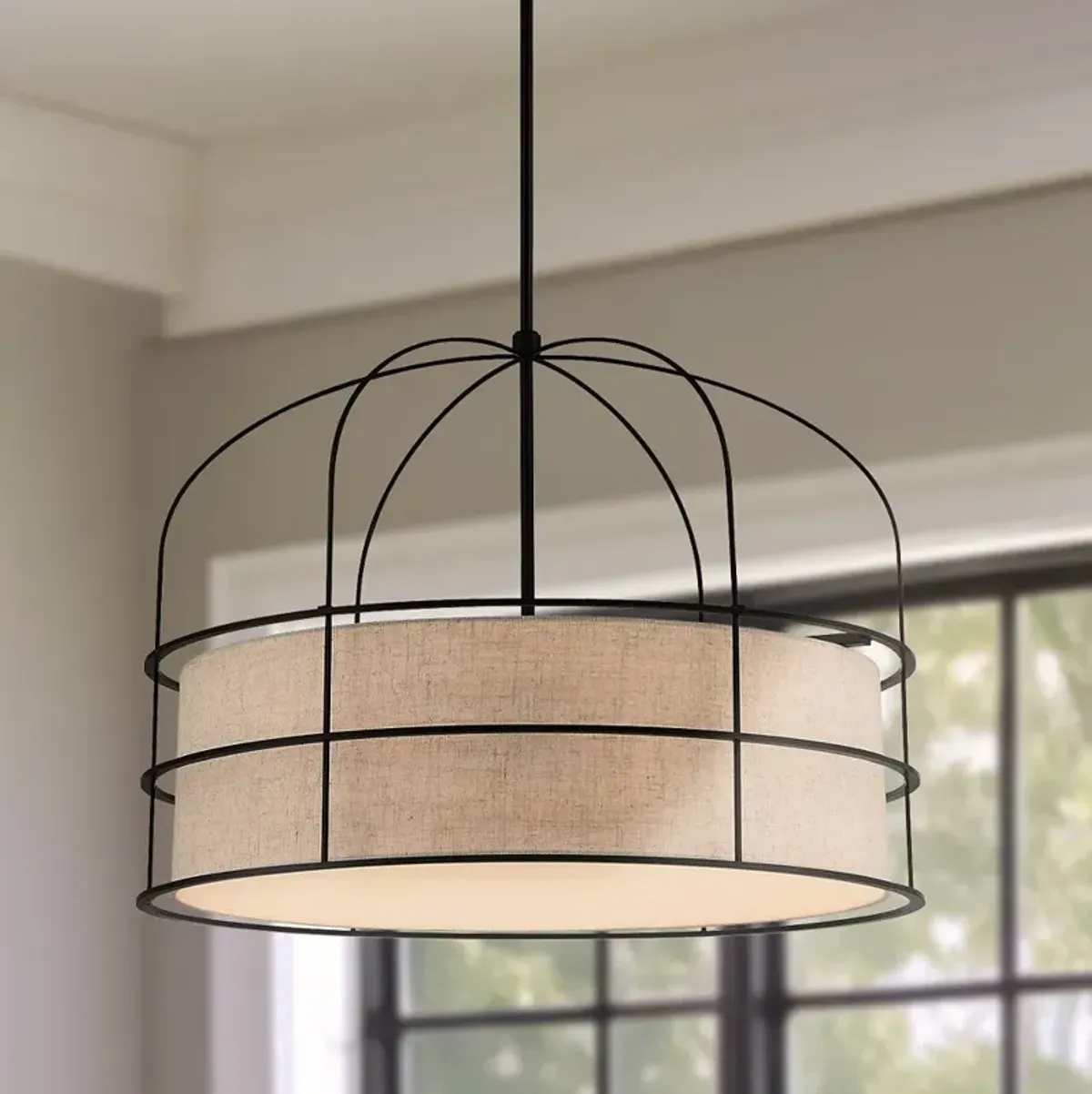 Minka-Lavery Gateway Park 6-Light Coal Pendant with Oatmeal Linen Shade