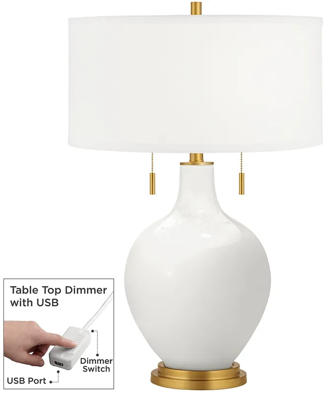 Color Plus Toby Brass 28" Winter White Glass Table Lamp with Dimmer