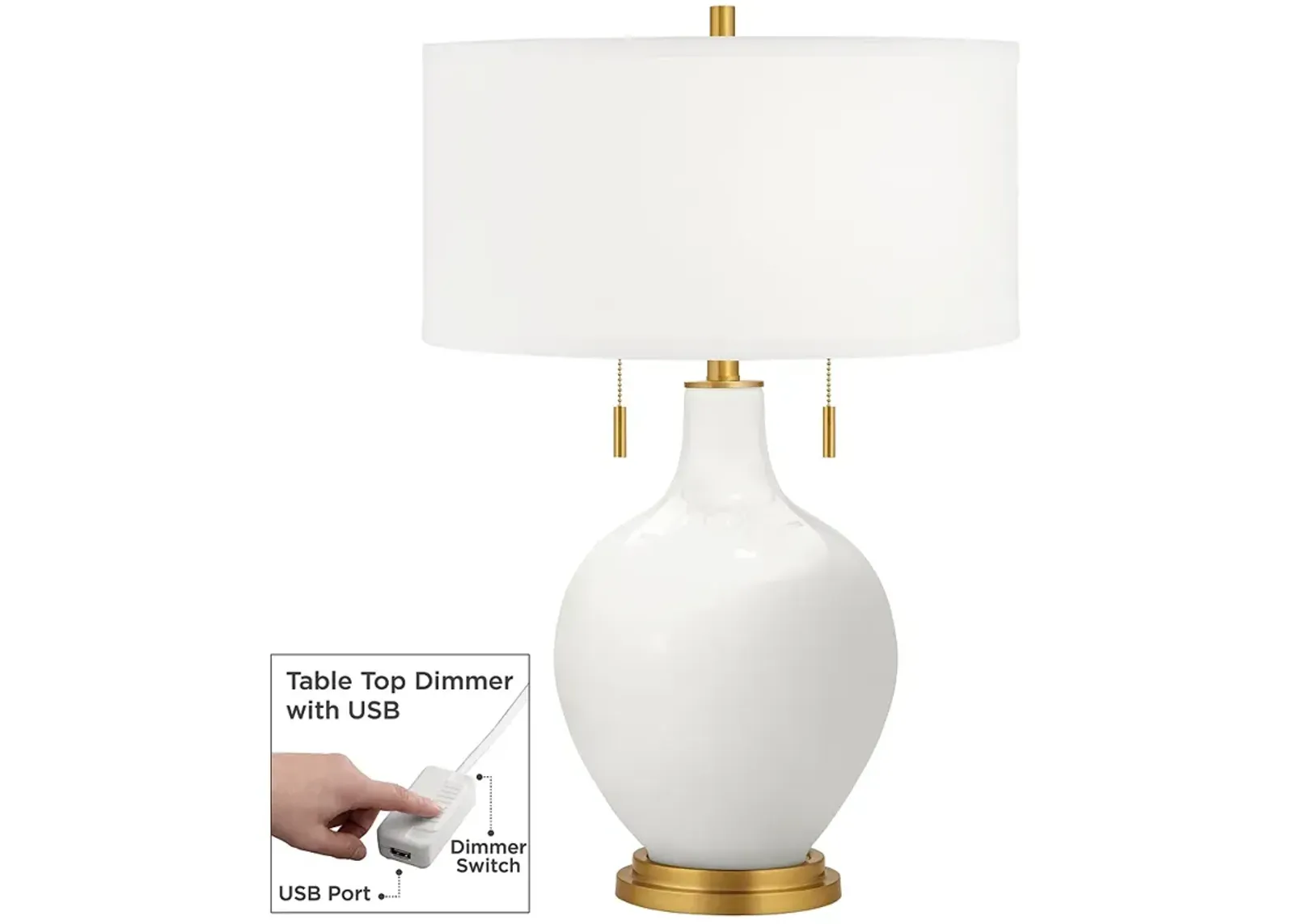 Color Plus Toby Brass 28" Winter White Glass Table Lamp with Dimmer