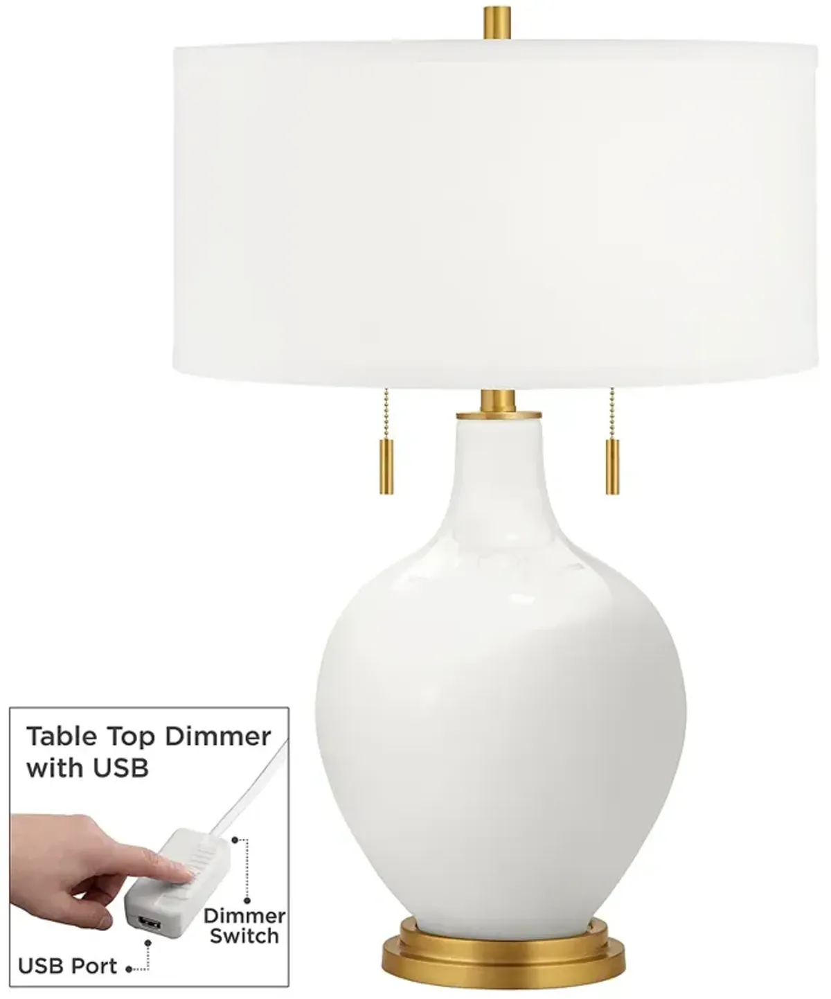 Color Plus Toby Brass 28" Winter White Glass Table Lamp with Dimmer