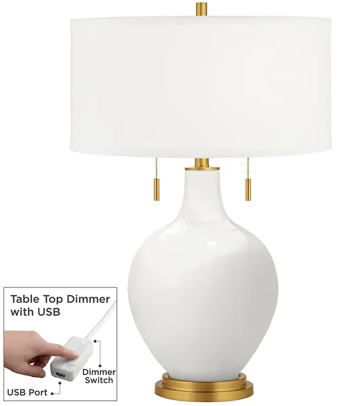 Color Plus Toby Brass 28" Winter White Glass Table Lamp with Dimmer