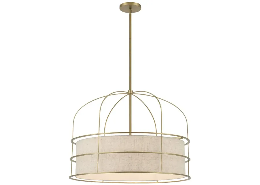 Minka-Lavery Gateway Park 6-Light Coal Pendant with Oatmeal Linen Shade