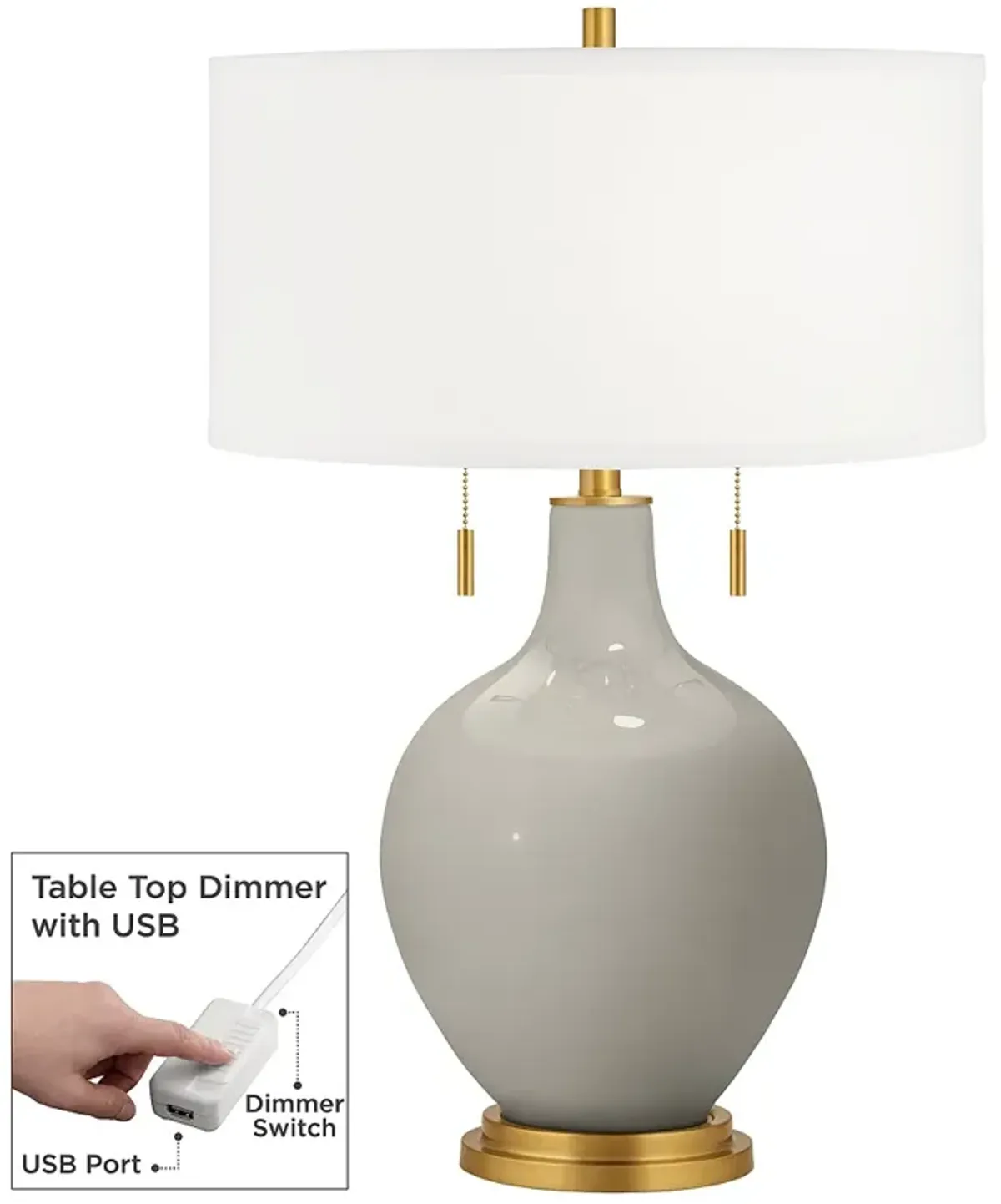 Color Plus Toby Brass 28" Requisite Gray Table Lamp with USB Dimmer
