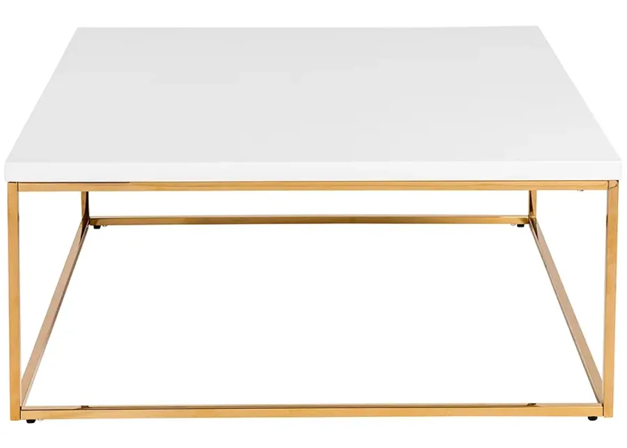 Teresa 35 1/2"W Square White and Brushed Gold Coffee Table