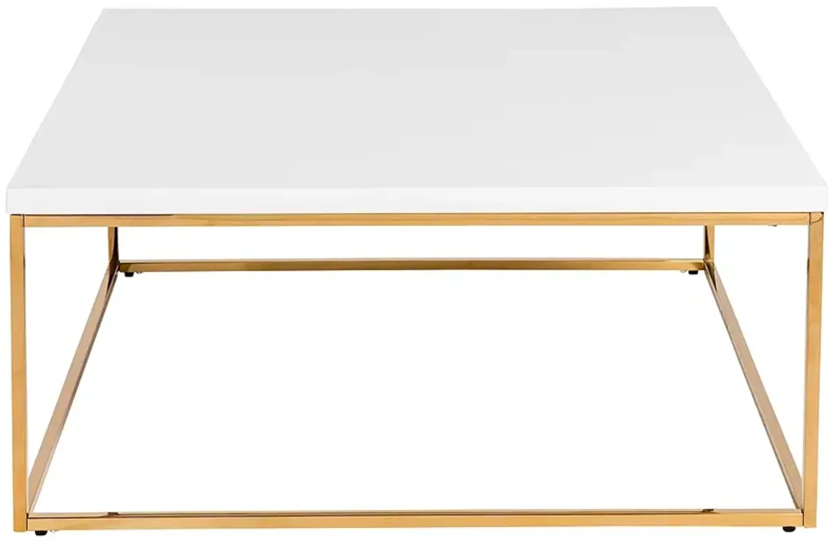 Teresa 35 1/2"W Square White and Brushed Gold Coffee Table