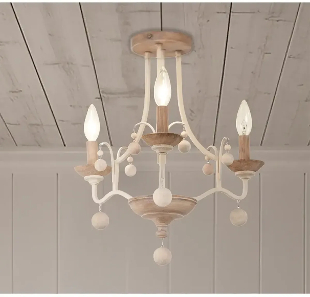 Colonial Charm 16 3/4" Wide White Wash 3-Light Ceiling Light