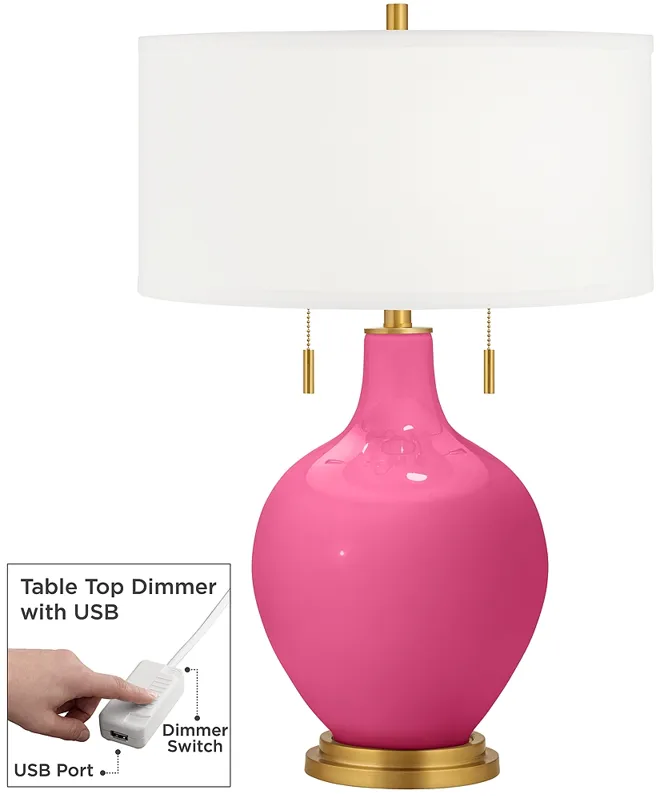 Blossom Pink Toby Brass Accents Table Lamp with Dimmer