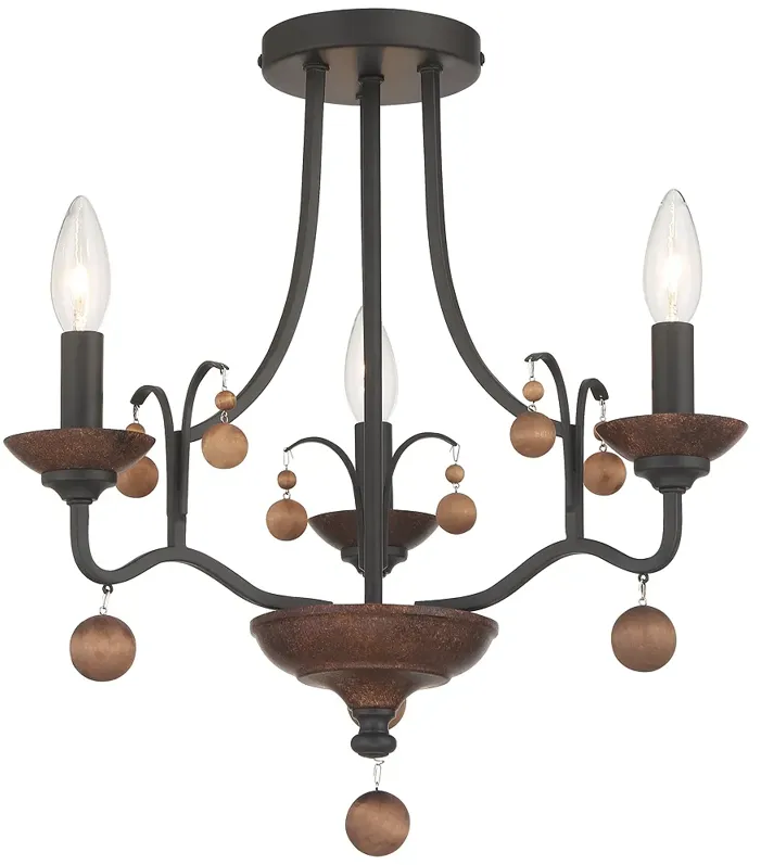 Minka-Lavery Colonial Charm 3-Light Bronze with Walnut  Semi Flush Mount