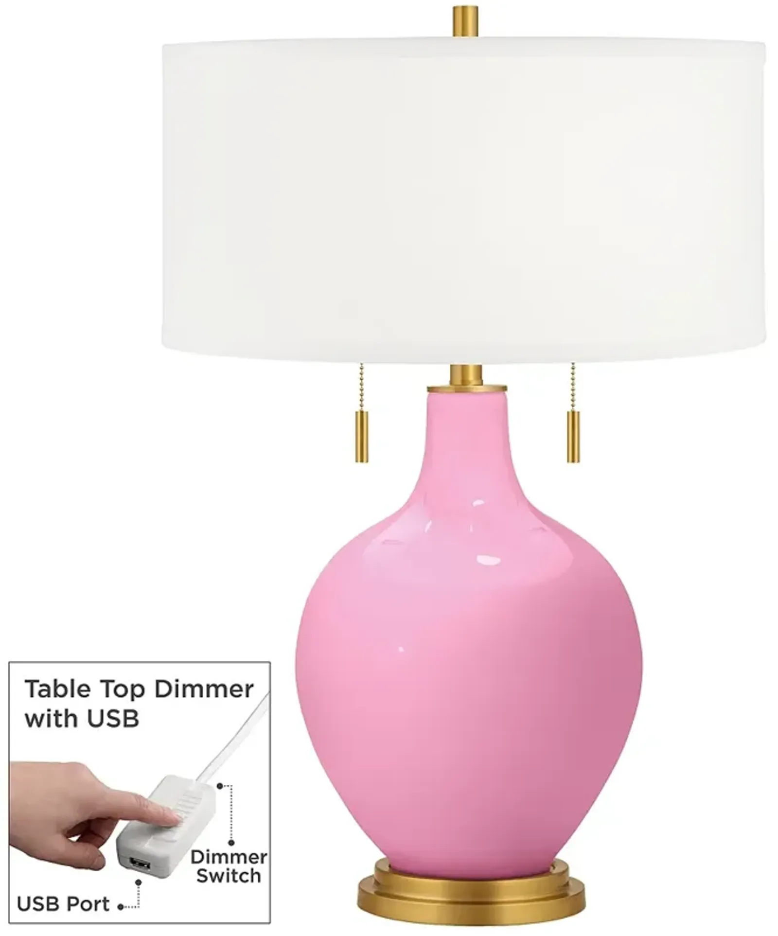 Color Plus Toby Brass 28" Candy Pink Table Lamp with USB Dimmer