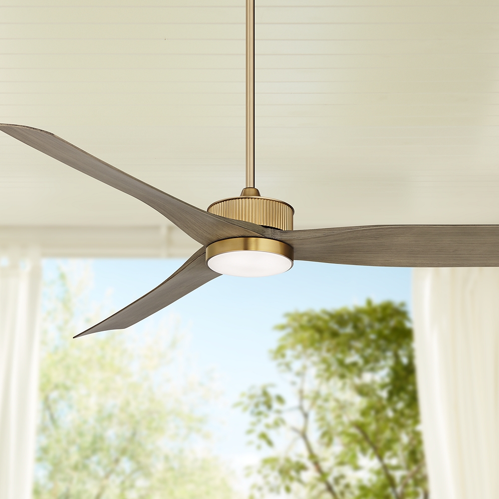 60” Casa Vieja Montage Soft Brass LED Damp Rated Fan with Remote