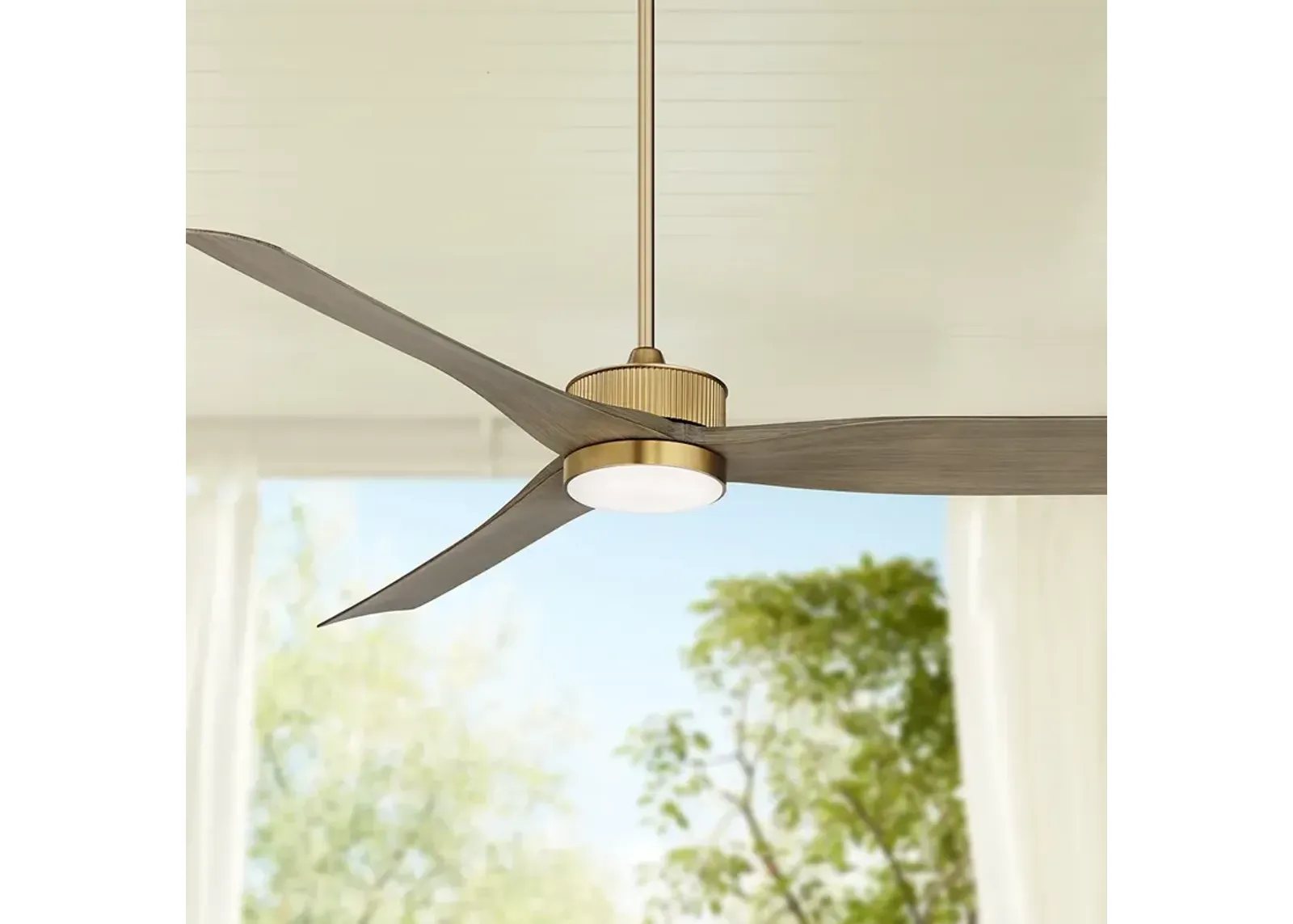 60" Casa Vieja Montage Soft Brass LED Damp Rated Fan with Remote