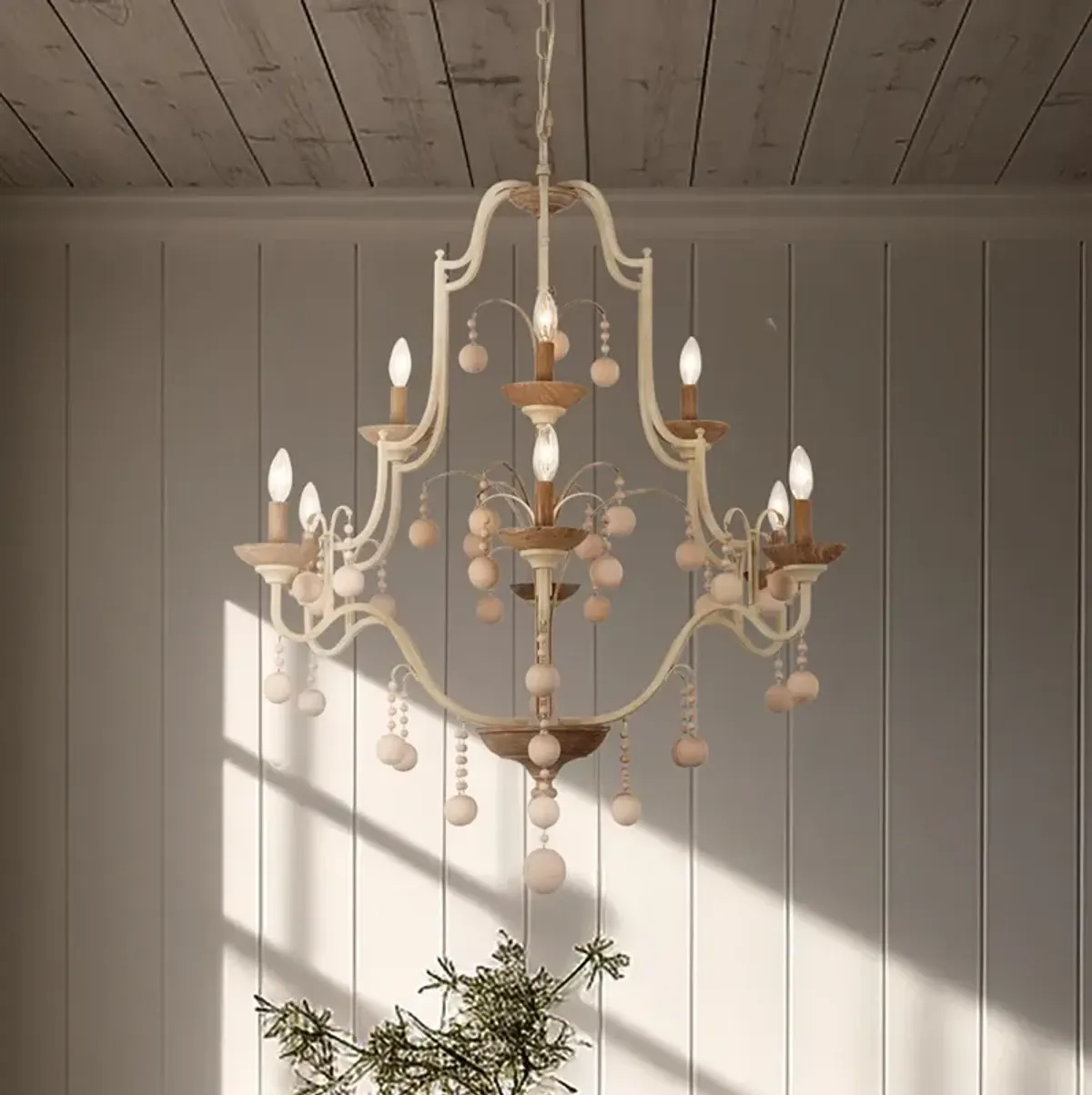 Minka-Lavery Colonial Charm 9-Light White Wash and Clay Chandelier