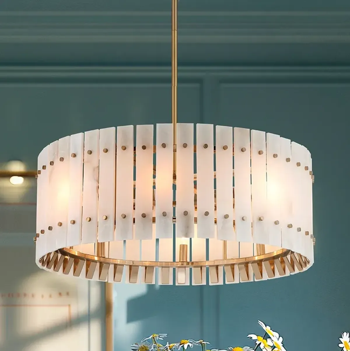 Metropolitan Bardon 8-Light 28.25-in Celeste Brass Pendant with Shade