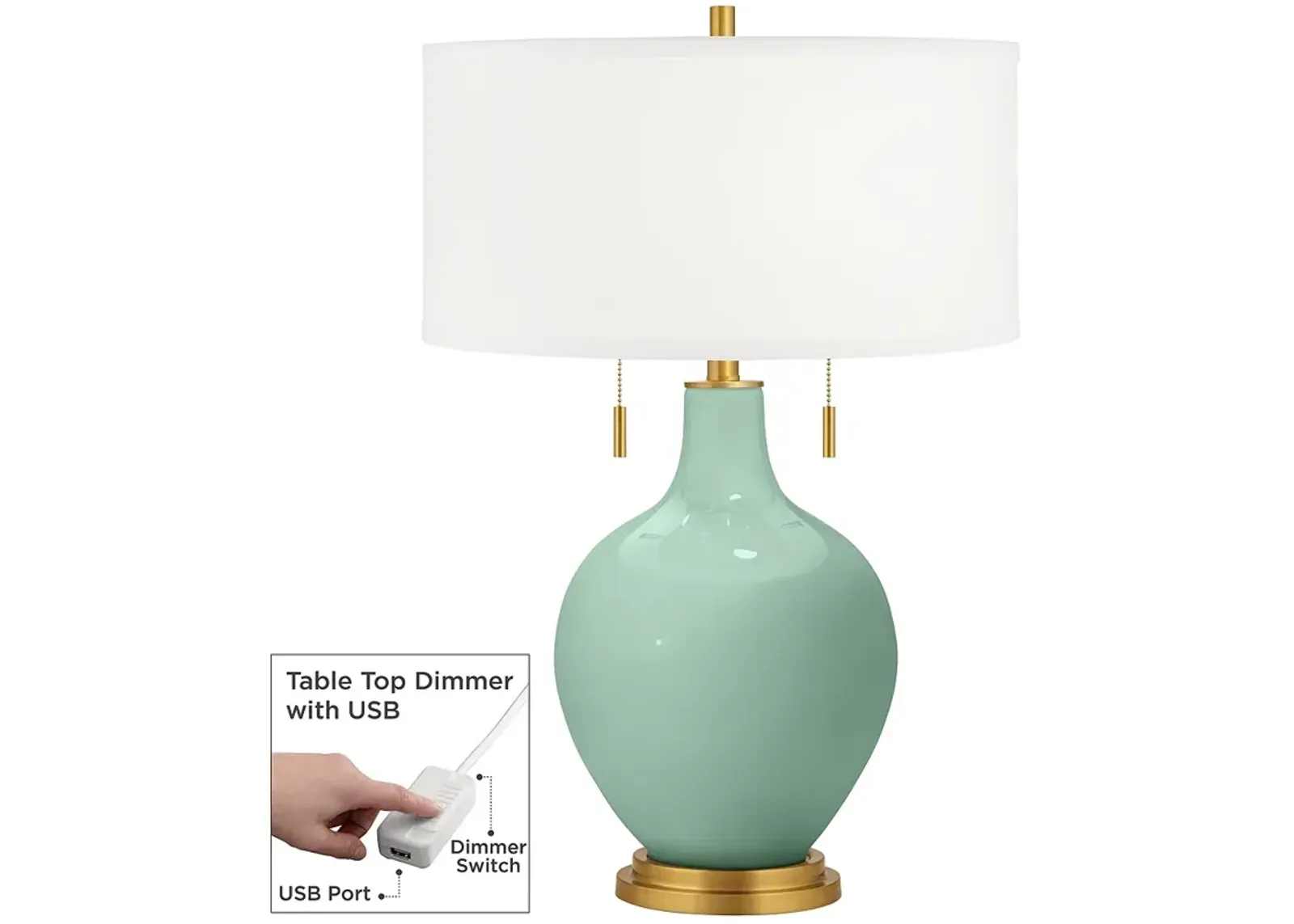 Grayed Jade Toby Brass Accents Table Lamp with Dimmer