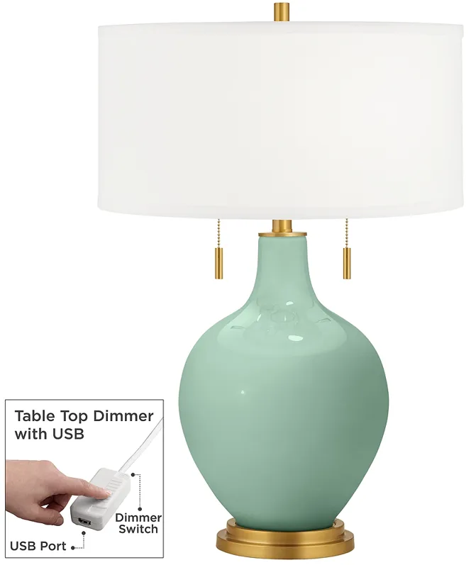 Grayed Jade Toby Brass Accents Table Lamp with Dimmer
