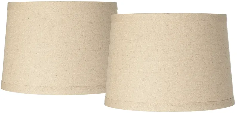 Burlap Fabric Set of 2 Drum Lamp Shades 14x16x11 (Spider)