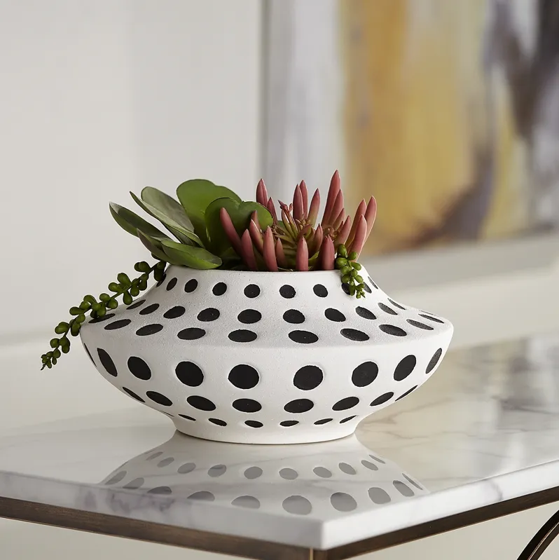 Vestia Matte Black White 11 1/2" Wide Dot Ceramic Vase