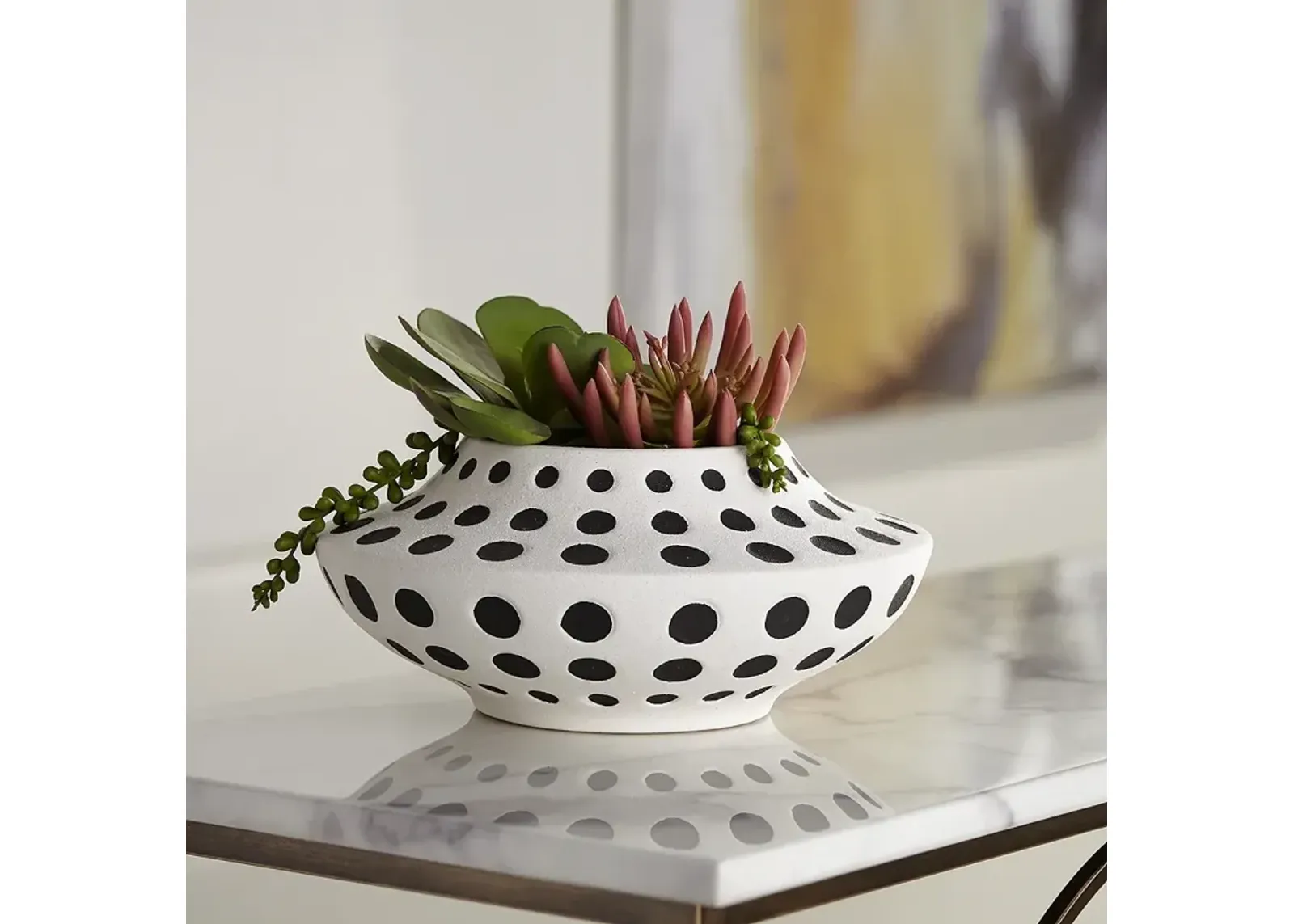 Vestia Matte Black White 11 1/2" Wide Dot Ceramic Vase