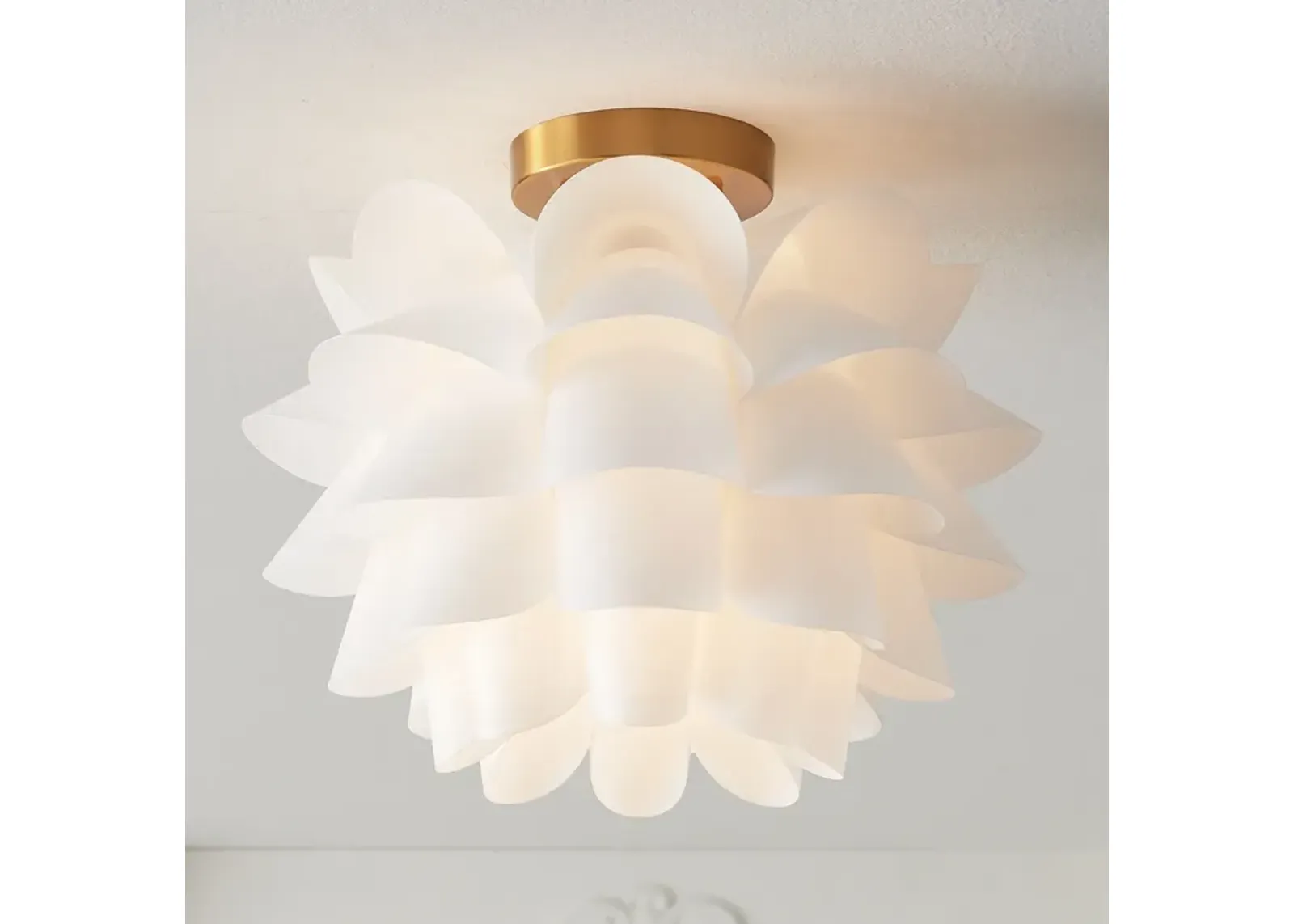 Possini Euro White Flower 15 3/4" Wide Gold Finish Ceiling Light