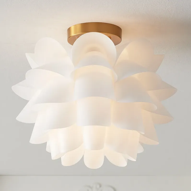 Possini Euro White Flower 15 3/4" Wide Gold Finish Ceiling Light