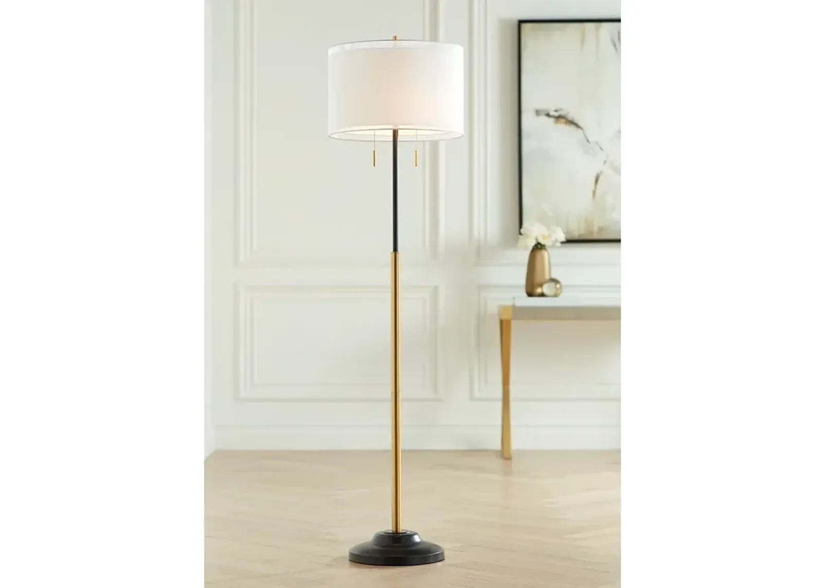 Possini Euro Roxie 65 1/2" Double Shade Black and Gold Floor Lamp