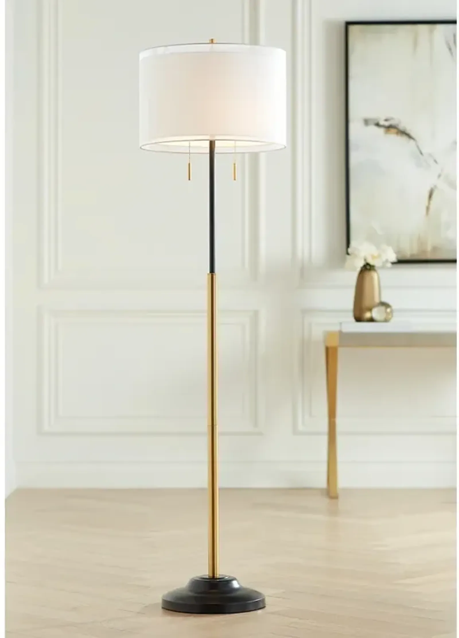 Possini Euro Roxie 65 1/2" Double Shade Black and Gold Floor Lamp