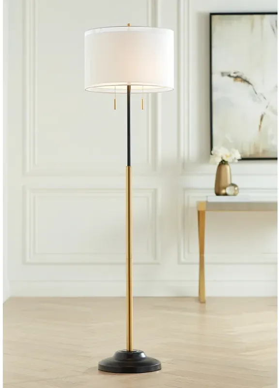 Possini Euro Roxie 65 1/2" Double Shade Black and Gold Floor Lamp