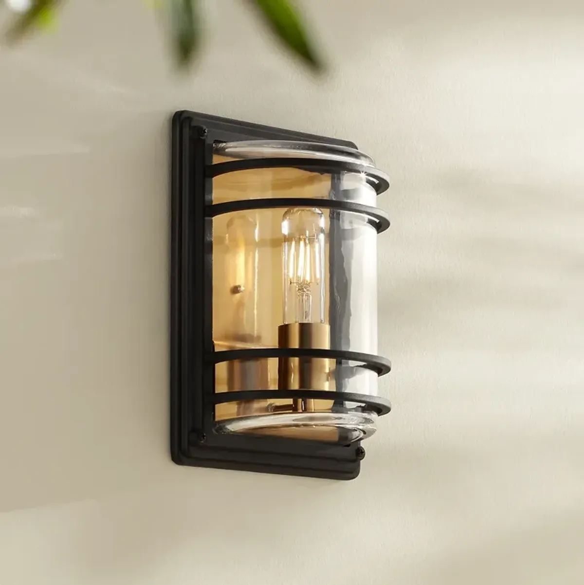 Habitat 11" High Black and Brass Outdoor Pocket Wall Light