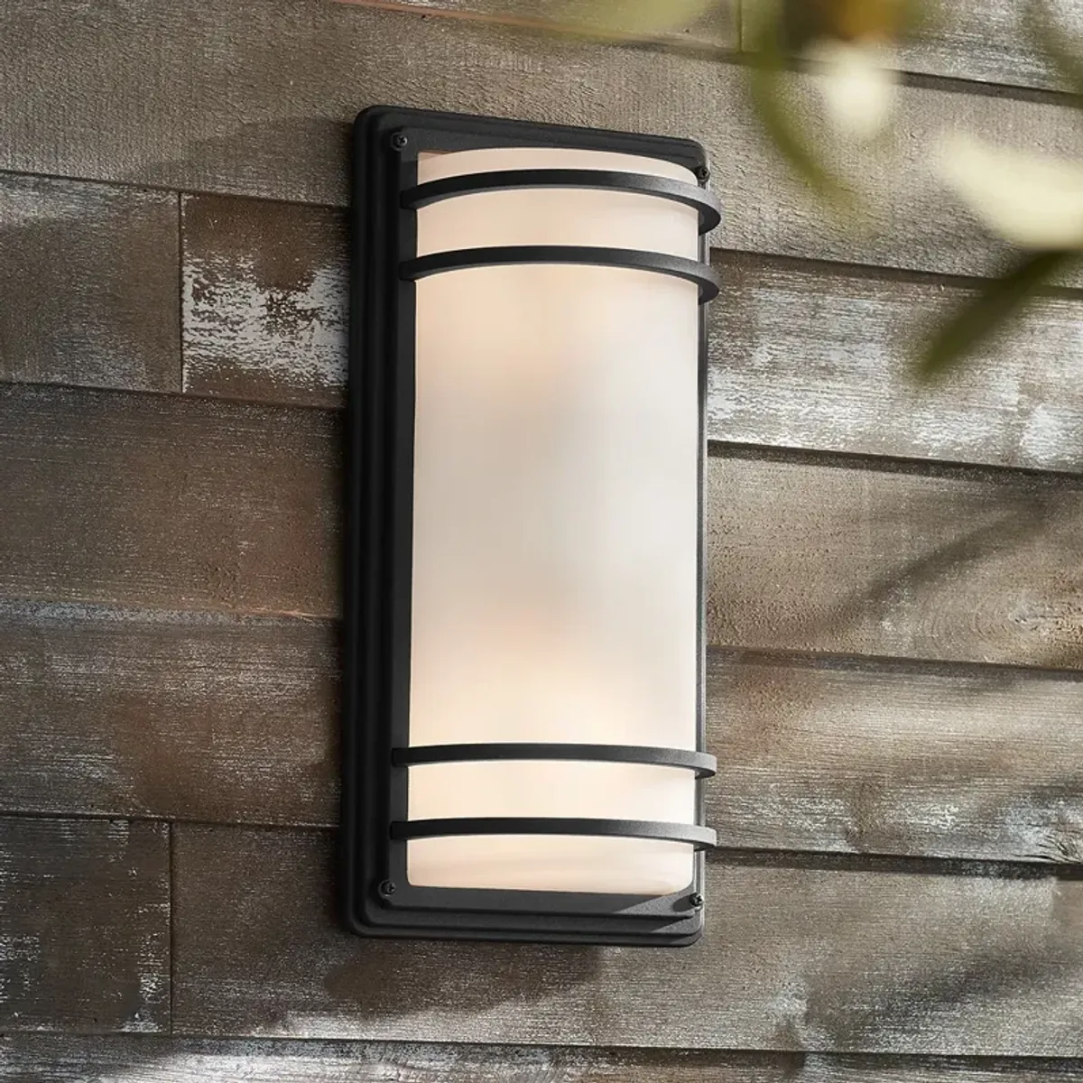 John Timberland Habitat 16" Black and Frosted Glass Outdoor Wall Light