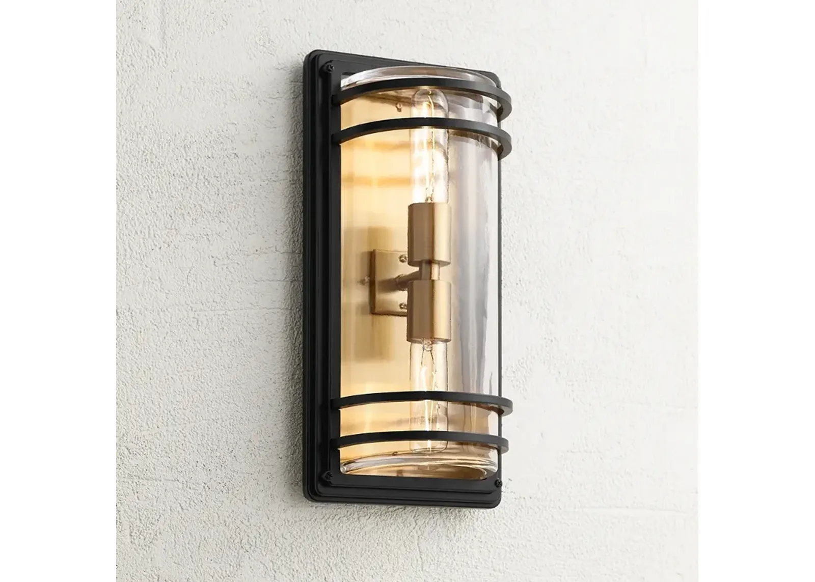 Habitat 16" High Black and Warm Brass 2-Light Outdoor Wall Light