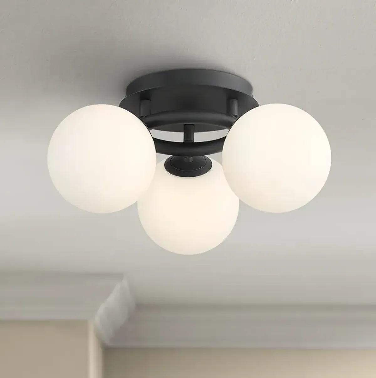 Possini Euro Jevan 18" Wide Black Finish Modern 3-Light Ceiling Light